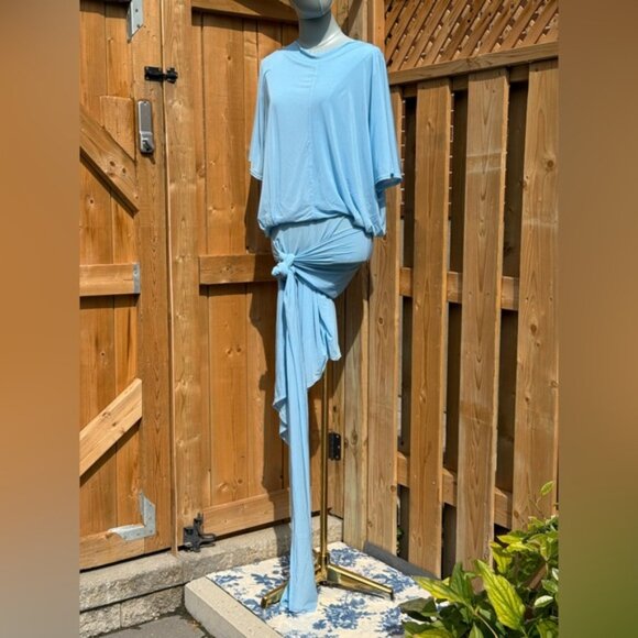 🆕 RAT & BOA 🧿 NWOT Freja Slinky Baby Blue Tie-Waist T-Shirt Mini Dress, Sz L - Picture 3 of 16